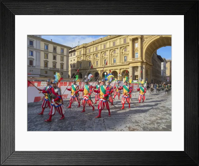 Framed Print : Participants in the Explosion of the Cart festival parading through historic center Framed Print : Participants in the Explosion of the Cart festival parading through historic center