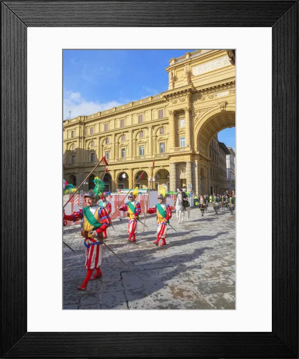 Framed Print : Participants in the Explosion of the Cart festival parading through historic center Framed Print : Participants in the Explosion of the Cart festival parading through historic center