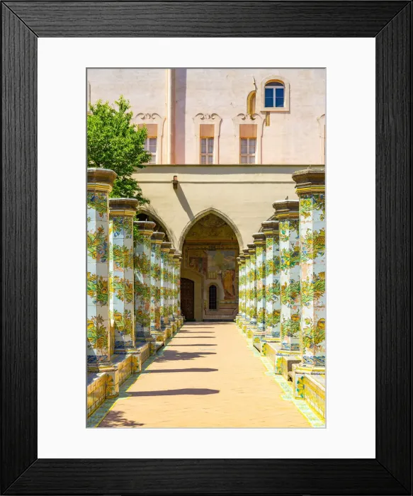 Framed Print : Santa Chiara Monastery, Cloister with majolica columns, Naples, Italy Framed Print : Santa Chiara Monastery, Cloister with majolica columns, Naples, Italy