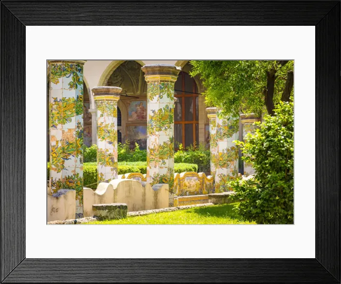 Framed Print : Santa Chiara Monastery, Cloister with majolica columns, Naples, Italy