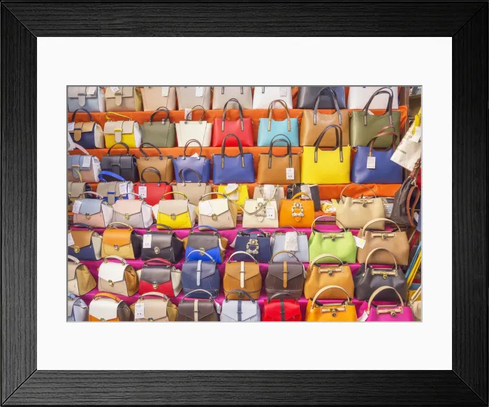Framed Print : Italian leather bags on display, Mercato Nuovo, Florence, Tuscany, Italy, Europe Framed Print : Italian leather bags on display, Mercato Nuovo, Florence, Tuscany, Italy, Europe