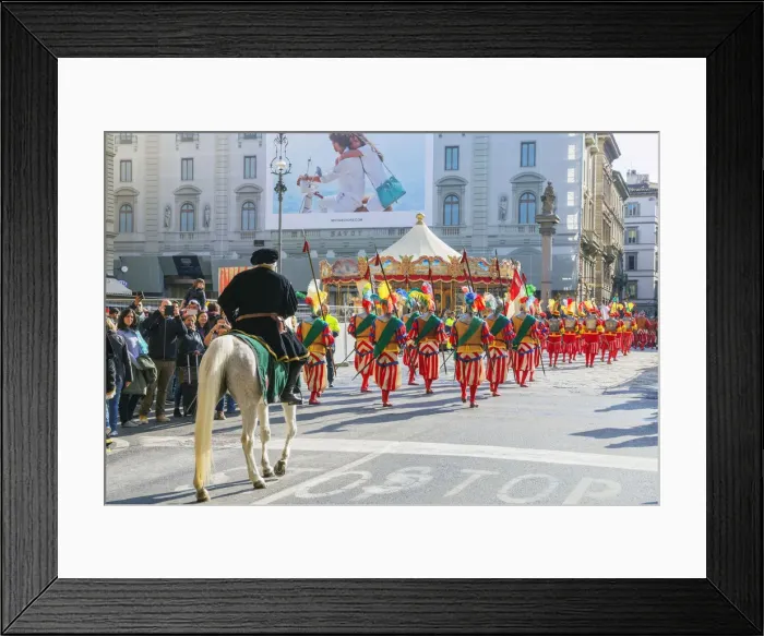 Framed Print : Participants in the Explosion of the Cart festival parading through historic center Framed Print : Participants in the Explosion of the Cart festival parading through historic center