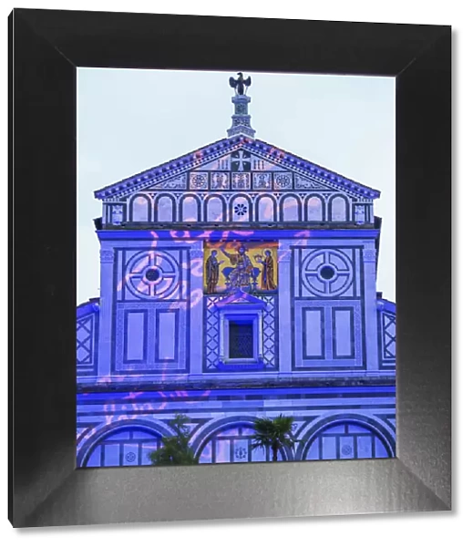 San Miniato al Monte Church painted with ligh for special church celebration, Florence