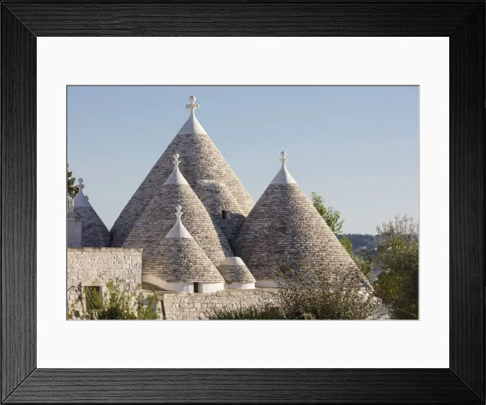 Framed Print : Italy, Apulia (Puglia), Bari district, Itria Valley, traditional trulli rooftops