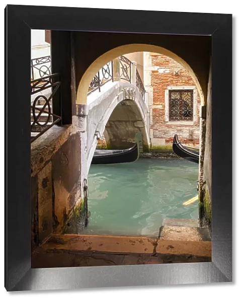 Bridge with canal and gondolas, Venice, Veneto, Italy