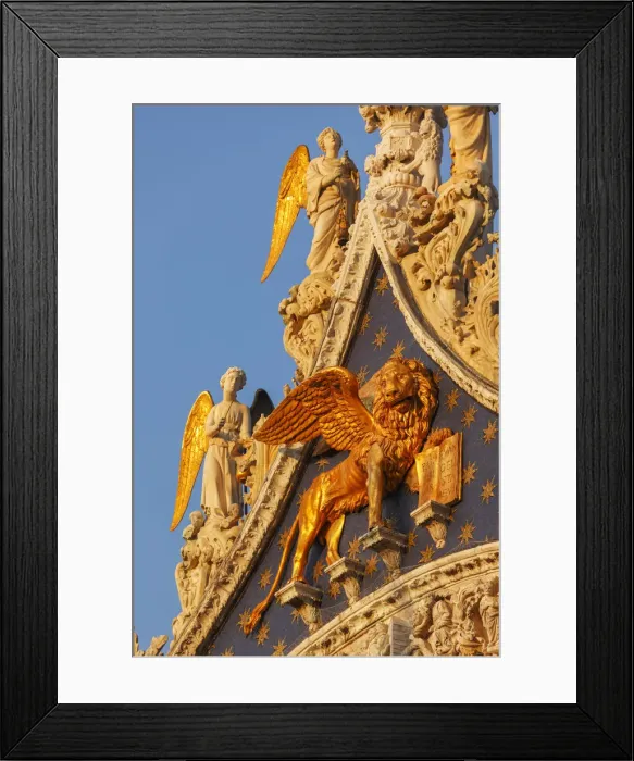 Framed Print : The winged lion of Saint Mark and Angels on Basilica di San Marco, Venice, Veneto, Italy Framed Print : The winged lion of Saint Mark and Angels on Basilica di San Marco, Venice, Veneto, Italy