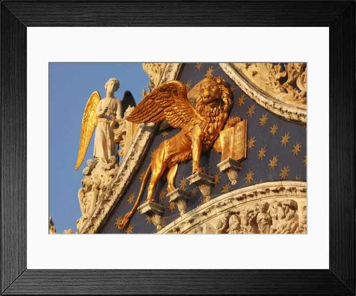 Framed Print : The winged lion of Saint Mark and Angels on Basilica di San Marco, Venice, Veneto, Italy Framed Print : The winged lion of Saint Mark and Angels on Basilica di San Marco, Venice, Veneto, Italy
