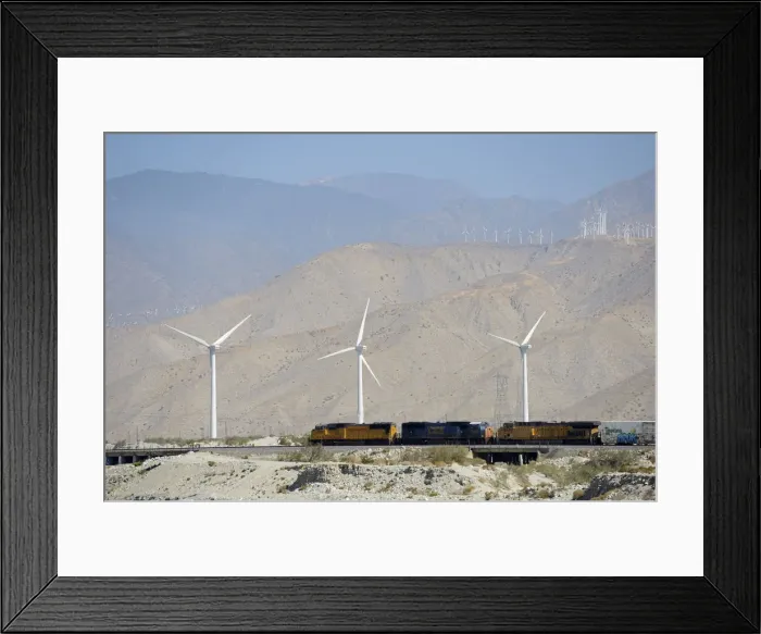 Framed Print : Train and wind mills near Palm Springs, California, USA Framed Print : Train and wind mills near Palm Springs, California, USA