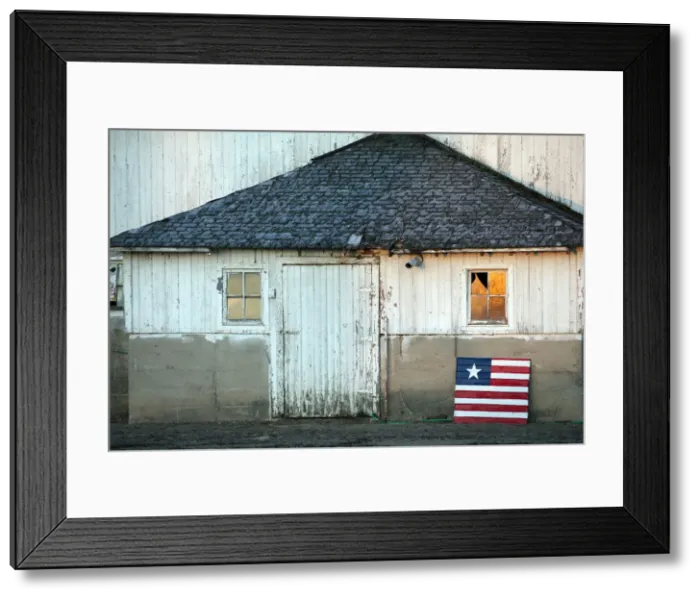 Framed Print : Idaho, USA. An american flag in front of a barn Framed Print : Idaho, USA. An american flag in front of a barn