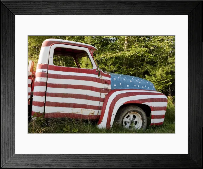 Framed Print : A truck painted with the US flag on a roadside in New Hampshire, USA