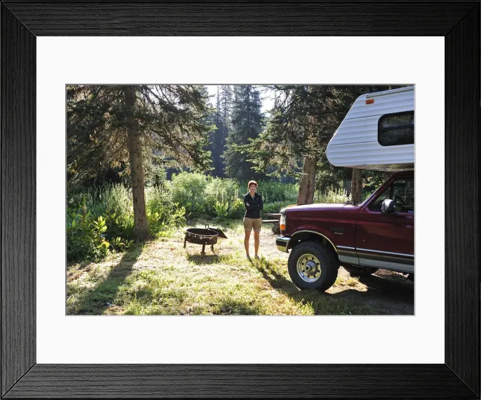 Framed Print : Woman next to her caravan along Nez Perce pass, Idaho, USA, MR Framed Print : Woman next to her caravan along Nez Perce pass, Idaho, USA, MR