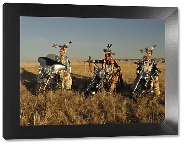 Three Native Indians on Bikes, Lakota, South Dakota, USA MR