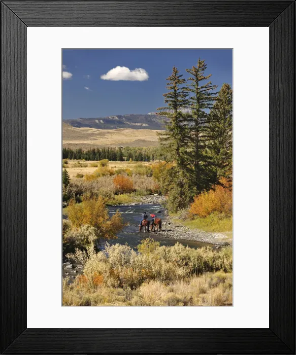 Framed Print : Cowboys along Wind River, near Dubois, Wyoming, USA Framed Print : Cowboys along Wind River, near Dubois, Wyoming, USA