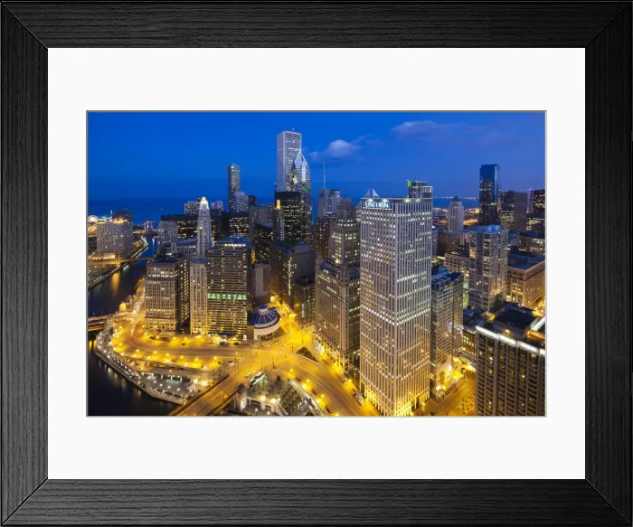 Framed Print : USA, Illinois, Chicago. Dusk view over the city Framed Print : USA, Illinois, Chicago. Dusk view over the city