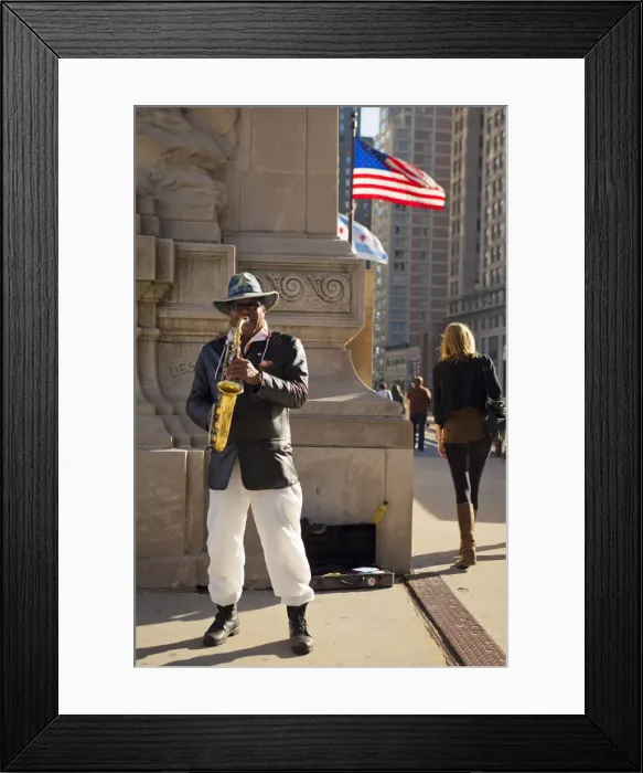 Framed Print : USA, Illinois, Chicago. MUsician performing on Michigan Avenue Framed Print : USA, Illinois, Chicago. MUsician performing on Michigan Avenue
