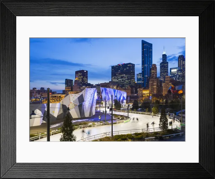 Framed Print : USA, Illinois, Chicago. The Maggie Daley Park Ice Skating Ribbon on a cold Winter s Framed Print : USA, Illinois, Chicago. The Maggie Daley Park Ice Skating Ribbon on a cold Winter s