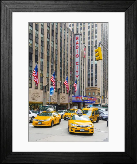 Framed Print : Taxi cabs outside Radio city, New York, USA Framed Print : Taxi cabs outside Radio city, New York, USA