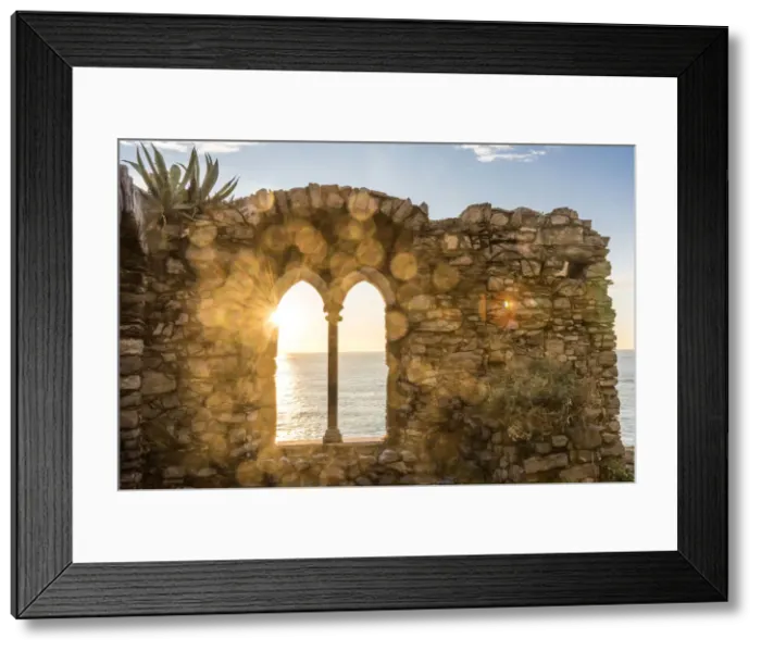 Framed Print : Europe, Italy, Liguria, Portovenere. Sunset seen through the old ruins Framed Print : Europe, Italy, Liguria, Portovenere. Sunset seen through the old ruins