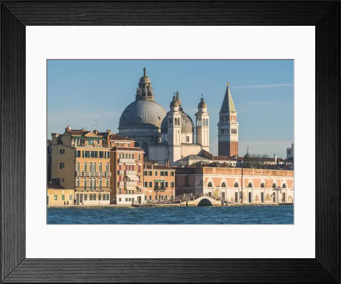 Framed Print : Venice, Veneto, Italy. St Marks Campanile and Salute (St Mary of Health) Framed Print : Venice, Veneto, Italy. St Marks Campanile and Salute (St Mary of Health)