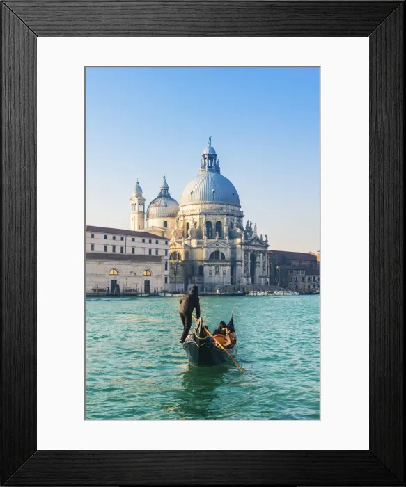 Framed Print : Venice, Veneto, Italy. Tourists on a gondola over the Grand Canal towards the Salute Framed Print : Venice, Veneto, Italy. Tourists on a gondola over the Grand Canal towards the Salute