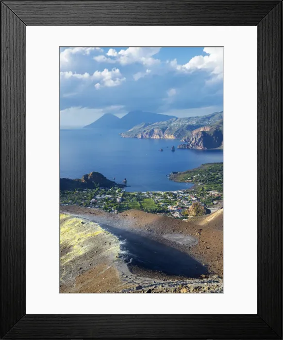 Framed Print : Europe, Italy, Sicily, Aeolian Islands, Vulcano Island, High angle view of, Aeolian Framed Print : Europe, Italy, Sicily, Aeolian Islands, Vulcano Island, High angle view of, Aeolian