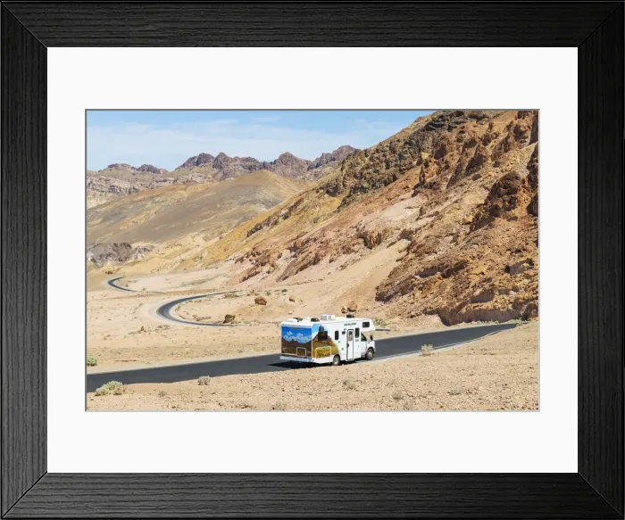Framed Print : RV on the Painted desert road, Death Valley National park, California, USA Framed Print : RV on the Painted desert road, Death Valley National park, California, USA