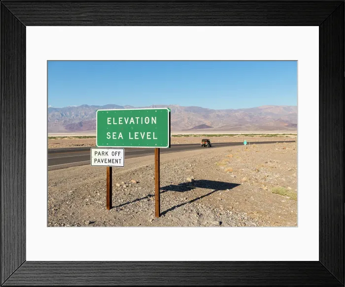 Framed Print : Sea level sign in Death Valley National park, California, USA Framed Print : Sea level sign in Death Valley National park, California, USA