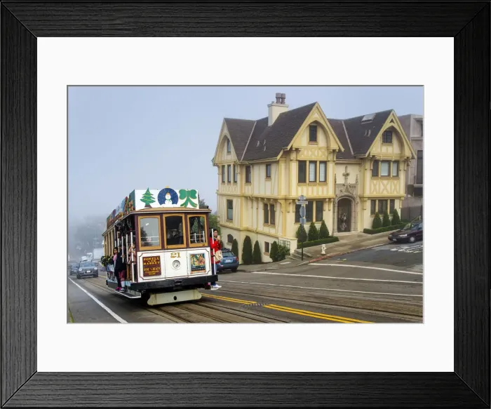 Framed Print : Powell and Market line Cable Car in a foggy day, San Francisco, California, USA