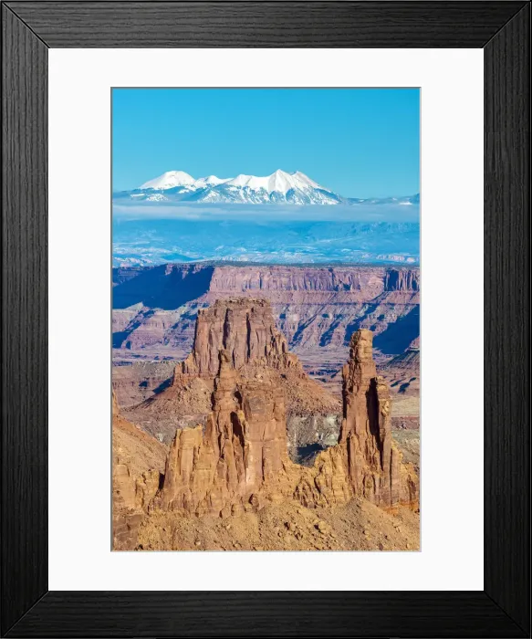 Framed Print : Winter top view from Island in the Sky with La Sal snowy mountains in background Framed Print : Winter top view from Island in the Sky with La Sal snowy mountains in background