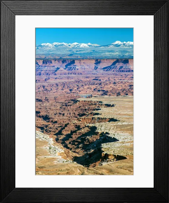 Framed Print : Grand View Point Overlook in winter with La Sal snowy mountains in background, Canyonlands Framed Print : Grand View Point Overlook in winter with La Sal snowy mountains in background, Canyonlands