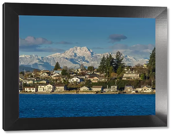 City skyline with snowy mountains of the Olympic peninsula in the background, Bremerton
