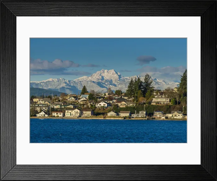 Framed Print : City skyline with snowy mountains of the Olympic peninsula in the background, Bremerton