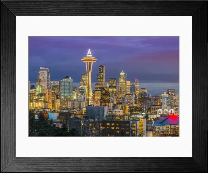 Framed Print : Downtown skyline with Space Needle at dusk, Seattle, Washington, USA