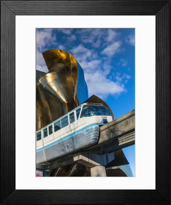 Framed Print : Seattle Center Monorail passing through the Experience Music Project and Science Fiction Framed Print : Seattle Center Monorail passing through the Experience Music Project and Science Fiction