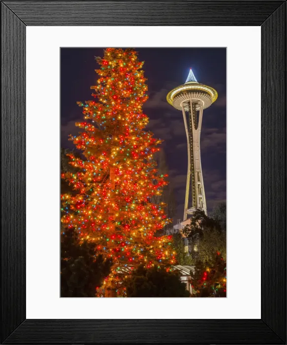 Framed Print : Night view of Space Needle and Christmas tree at Seattle Center, Seattle, Washington, USA Framed Print : Night view of Space Needle and Christmas tree at Seattle Center, Seattle, Washington, USA