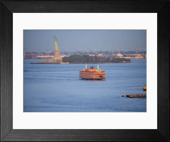 Framed Print : USA, America, New York, East River, staten isand ferry in front of statue of liberty Framed Print : USA, America, New York, East River, staten isand ferry in front of statue of liberty