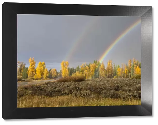 USA, Wyoming, Rockies, Rocky Mountains, Grand Teton, National Park, rainbow during