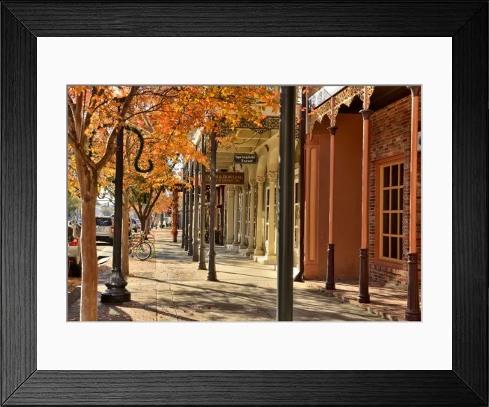 Framed Print : USA, Florida, Escambia County, Pensacola, Sidewalk of historic Downtown in fall Framed Print : USA, Florida, Escambia County, Pensacola, Sidewalk of historic Downtown in fall