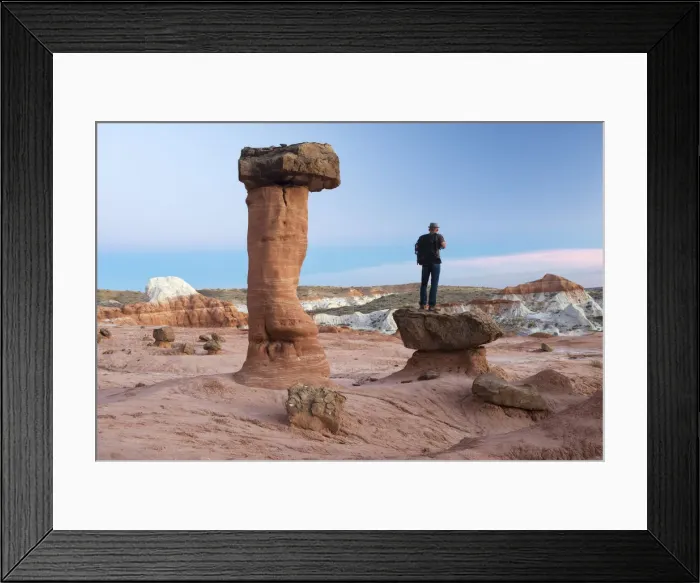Framed Print : USA, Utah, Grand Staircase Escalante, National Monument, Toadstools, man hiking MR Framed Print : USA, Utah, Grand Staircase Escalante, National Monument, Toadstools, man hiking MR