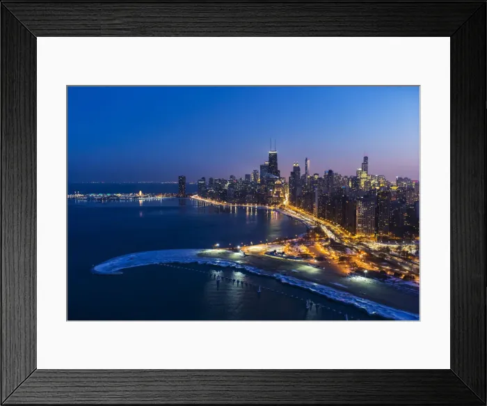 Framed Print : USA, Illinois, Chicago. Aerial dusk view of the city in winter Framed Print : USA, Illinois, Chicago. Aerial dusk view of the city in winter