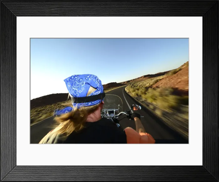 Framed Print : Man riding his Harley near Flagstaff, Arizona, USA MR Framed Print : Man riding his Harley near Flagstaff, Arizona, USA MR