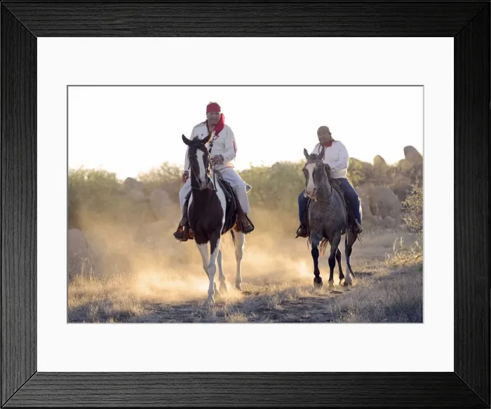 Framed Print : Two Apache Indians on horseback at the Apache Spririt Ranch near Tombstone, riding Framed Print : Two Apache Indians on horseback at the Apache Spririt Ranch near Tombstone, riding