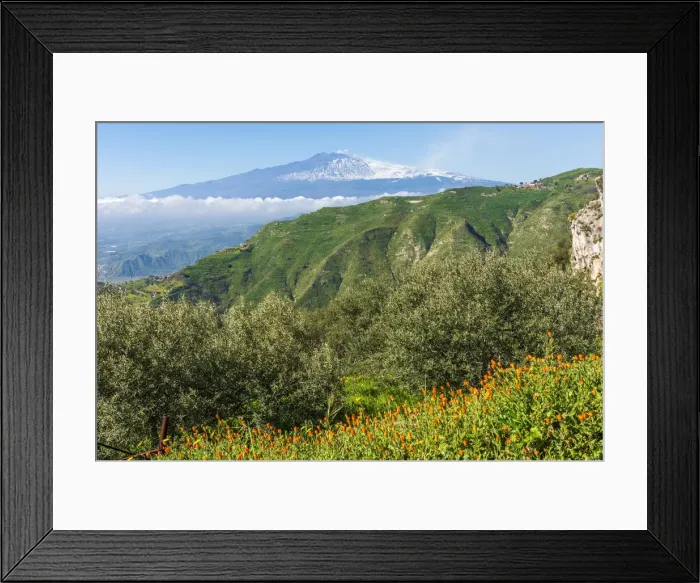 Framed Print : Europe, Italy, Sicily. View towards the Mount Etna from the hiking path from Castelmola Framed Print : Europe, Italy, Sicily. View towards the Mount Etna from the hiking path from Castelmola