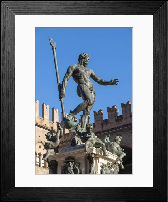 Framed Print : Statue of Neptune against blue sky, Piazza Maggiore, Bologna, Emilia Romagna, Italy Framed Print : Statue of Neptune against blue sky, Piazza Maggiore, Bologna, Emilia Romagna, Italy