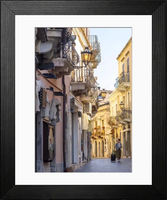 Framed Print : Europe, Italy, Sicily. A street scene in Taormina Framed Print : Europe, Italy, Sicily. A street scene in Taormina