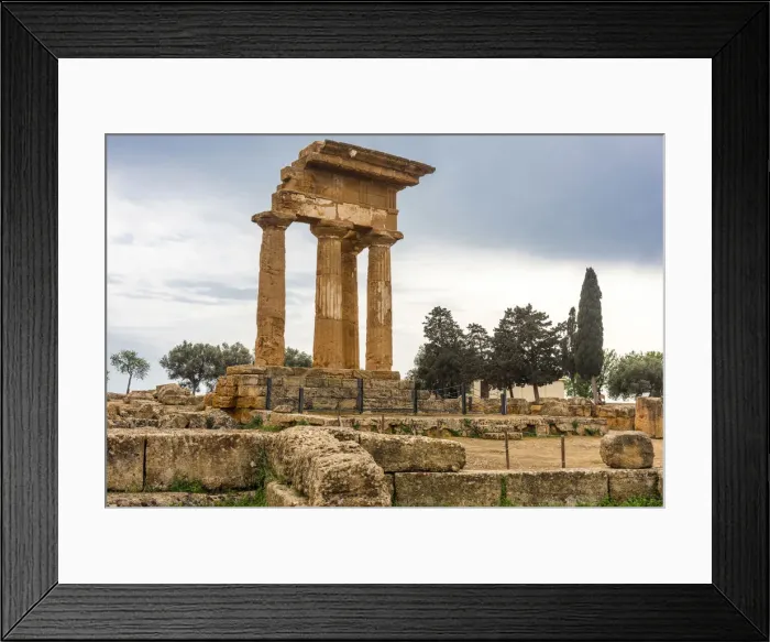 Framed Print : Europe, Italy, Sicily. Agrigento, the re-assembled remains of the temple of the Dioscuri Framed Print : Europe, Italy, Sicily. Agrigento, the re-assembled remains of the temple of the Dioscuri