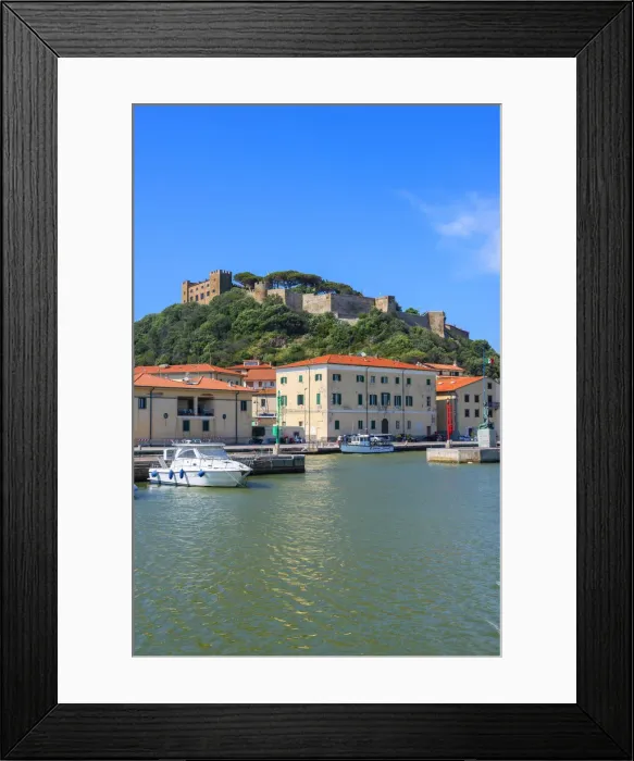 Framed Print : Harbour of Castiglione della Pescaia with fortress, Grosseto, Maremma, Tuscany, Italy