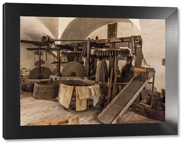 Europe, Italy, Liguria. Badalucco. The ancient olive oil mill of Panizzi