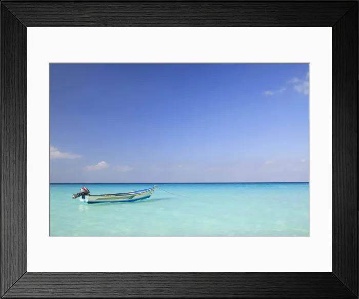 Framed Print : Yemen, Socotra, Sha ab. A boat moored in the sea at Sha ab Framed Print : Yemen, Socotra, Sha ab. A boat moored in the sea at Sha ab