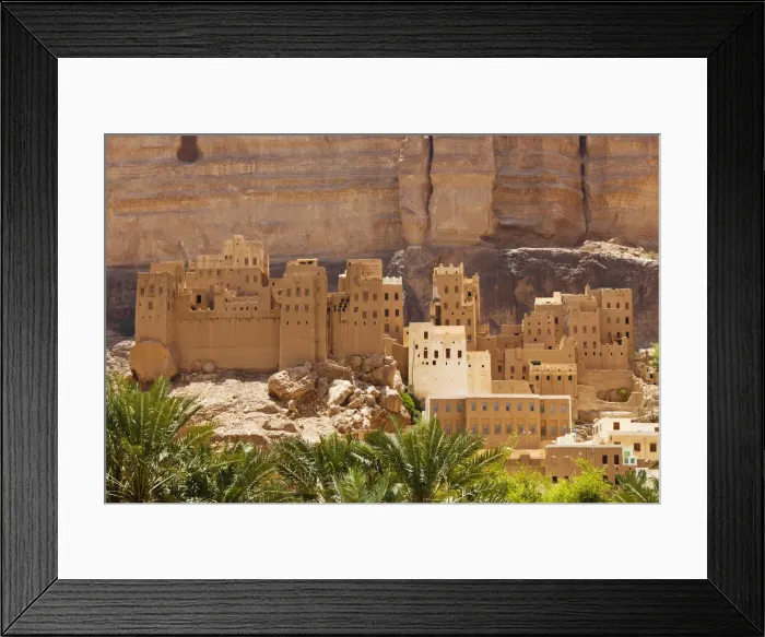 Framed Print : Yemen, Hadhramaut, Wadi Do an. Traditional buildings at the side of the Wadi Framed Print : Yemen, Hadhramaut, Wadi Do an. Traditional buildings at the side of the Wadi
